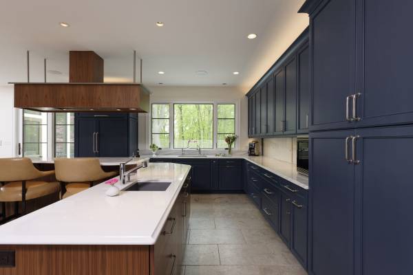 BOWA Design Build Kitchen Renovation with Blue Cabinets in Fairfax County, VA