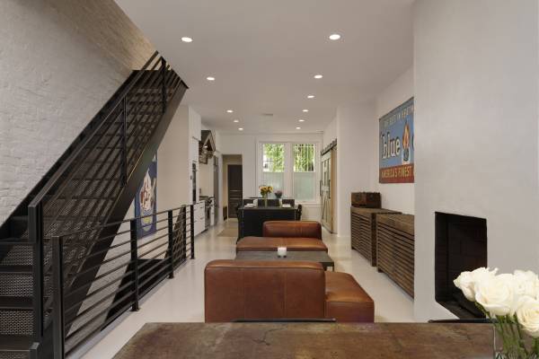 BOWA design build row home renovation in Washington, DC Industrial interior with metal stair