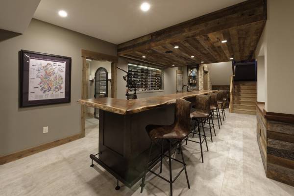 McLean Basement Renovation - Rustic Bar Design - Wine Cellar