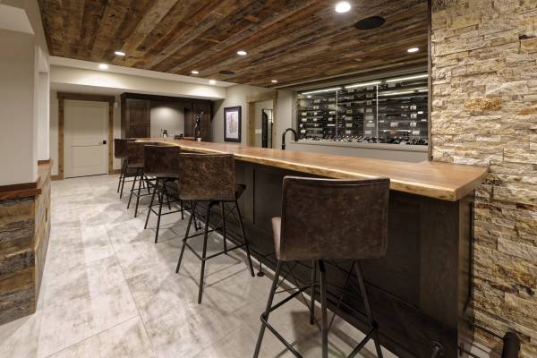 McLean Basement Renovation - Rustic Bar Design - Wine Cellar