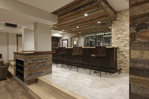 McLean Basement Renovation - Rustic Bar Design - Wine Cellar