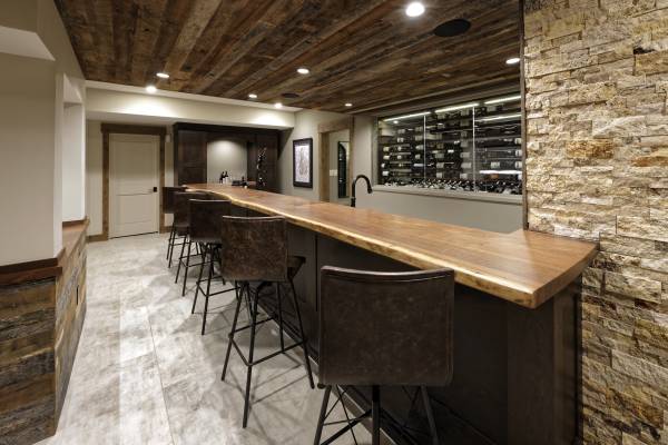 McLean Basement Renovation - Rustic Bar Design - Wine Cellar