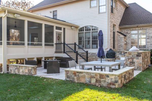 Screened Porch Addition with Fireplace and Patio in Great Falls