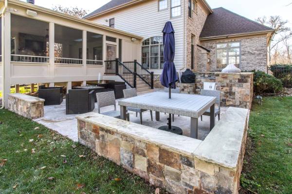 Screened Porch Addition with Fireplace and Patio in Great Falls