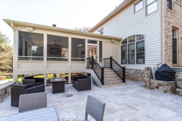 Screened Porch Addition with Fireplace and Patio in Great Falls