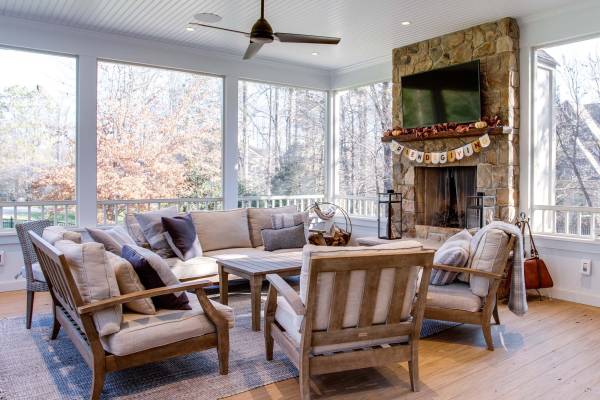 Screened Porch Addition with Fireplace and Patio in Great Falls