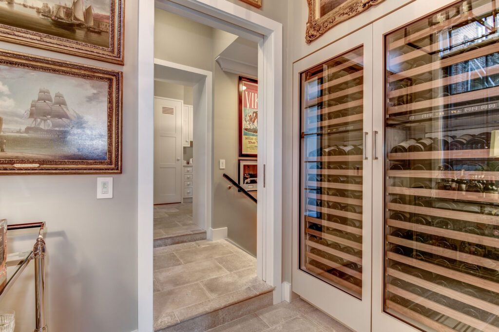 Potomac home bar with store wine storage